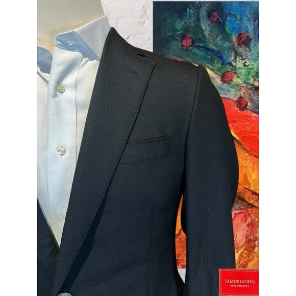 New Samuelsohn 40R Solid Black Designer Luxury Blazer Sport Jacket Super 130s - Picture 5 of 14